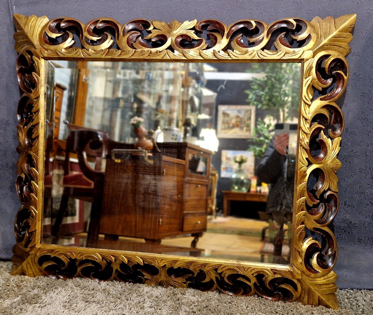 Rocaille Mirror In Gilded Wood-photo-3