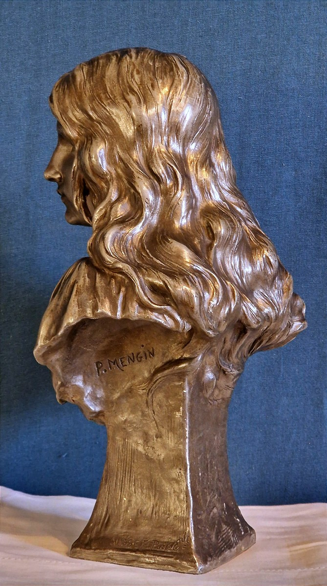 Art Nouveau Bust Signed Paul Eugène Mengin (1853-1937).-photo-4