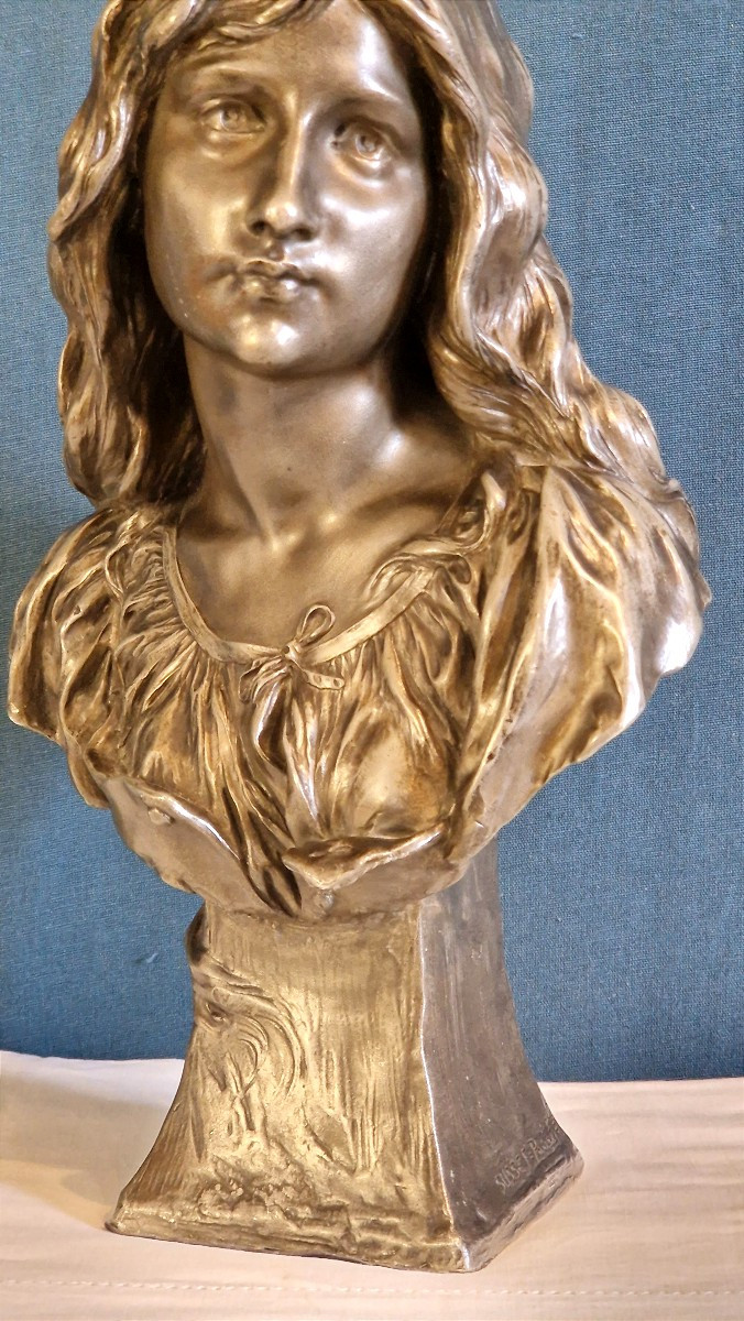 Art Nouveau Bust Signed Paul Eugène Mengin (1853-1937).-photo-5