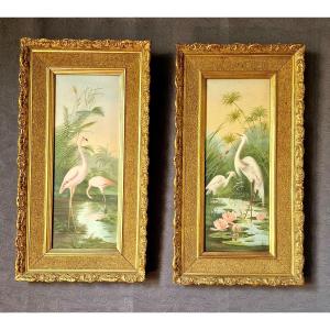 Art Nouveau Paintings Flamingo And Egrets 