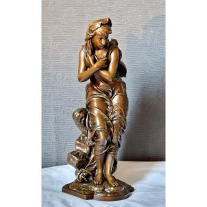 Bronze La Frileuse By Eutrope Bouret (1833-1906) 