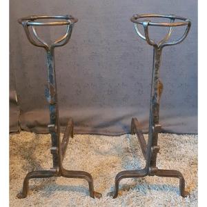 Pair Of 19th Century Andirons With Buckets