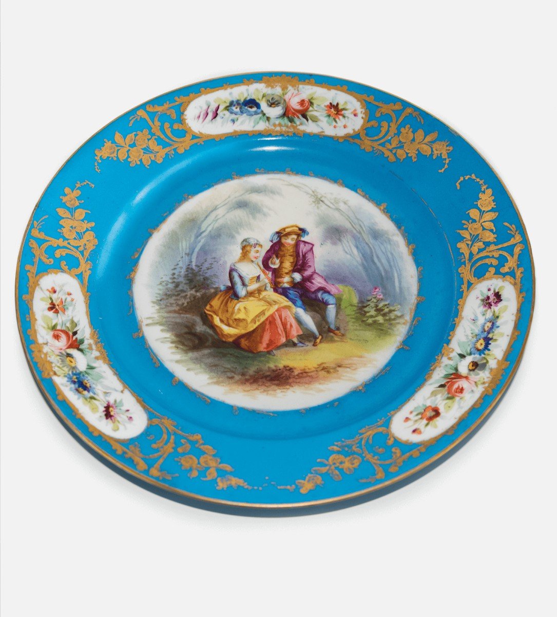 Assiette En Porcelaine Peinte à La Main Dans Le Style Sèvres De La Seconde Moitié Du XIXe Siècl-photo-3