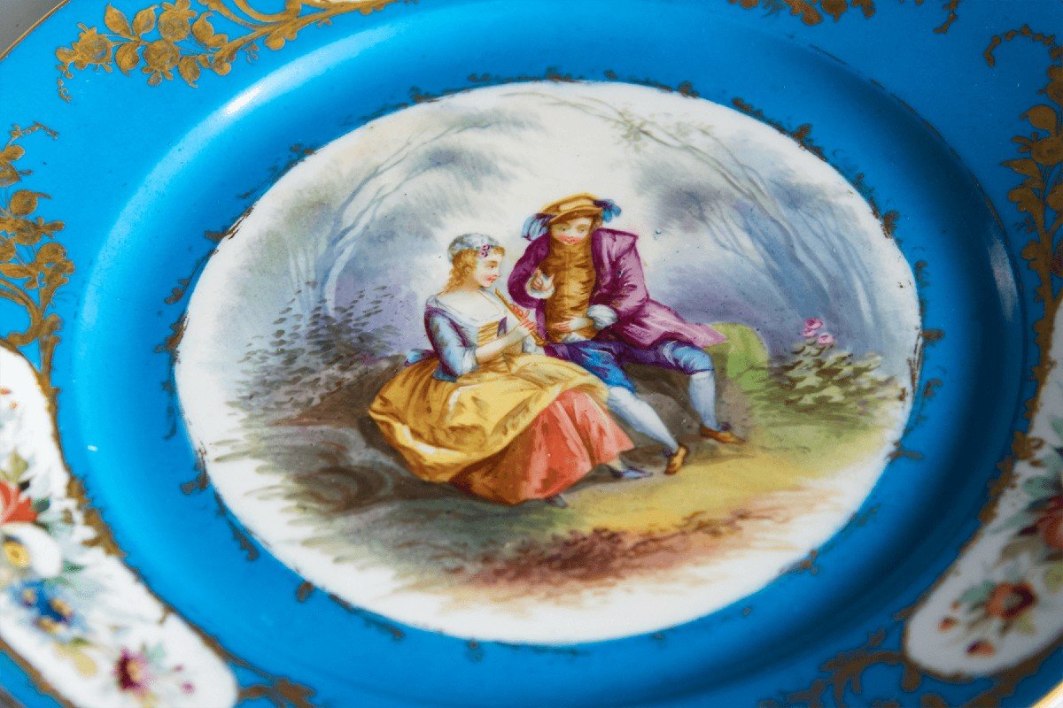 Assiette En Porcelaine Peinte à La Main Dans Le Style Sèvres De La Seconde Moitié Du XIXe Siècl-photo-4