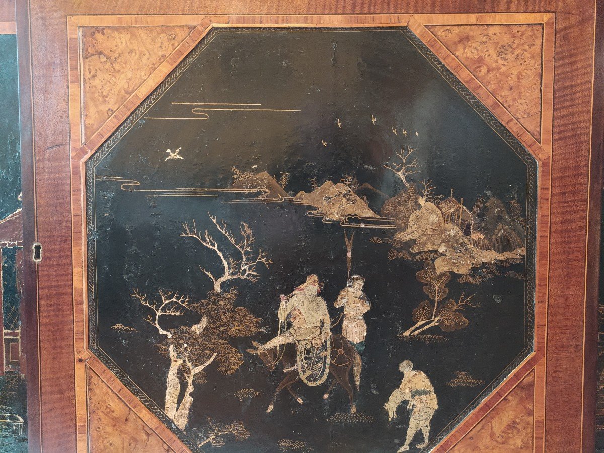  Large Chinoiserie Louis XVI Commode, Chinese Lacquer, Circa 1790-photo-3