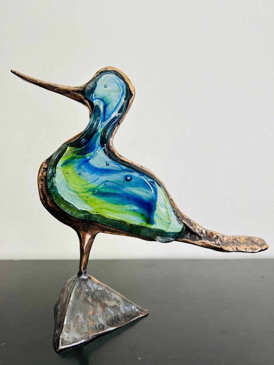 Sculpture Bronze & Verre « Avocette »Lohé