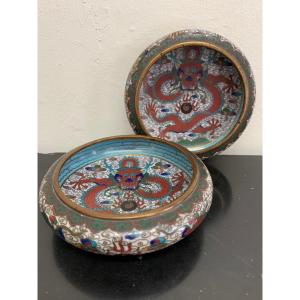 Pair Of "dragons & Sacred Pearls" Cups, China