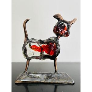 Sculpture Bronze & Verre « le Chien » signé Lohé