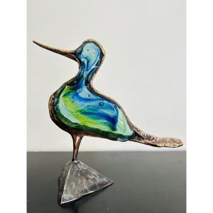 Sculpture Bronze & Verre « Avocette »Lohé