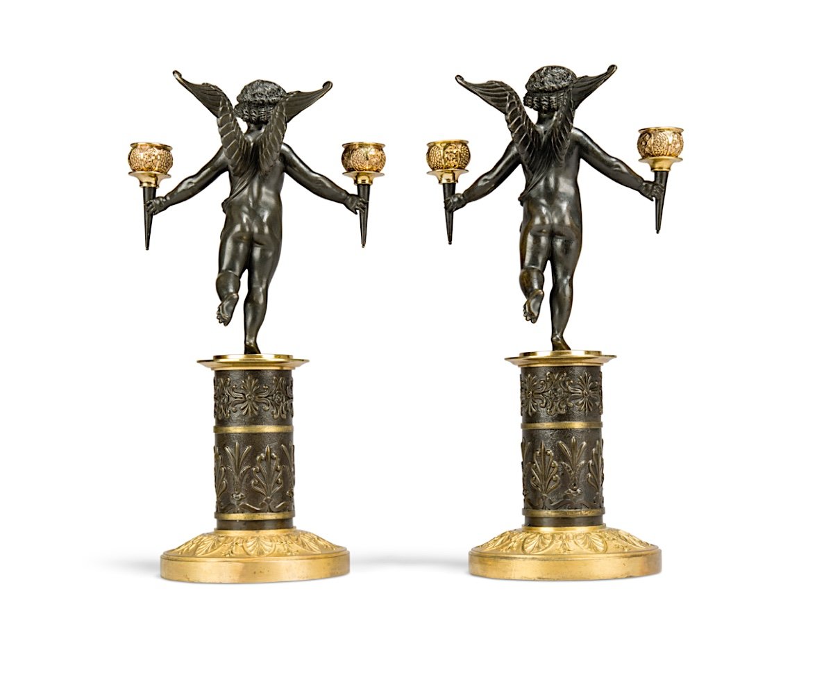 A Fine Pair Of Empire Gilt Bronze And Patinated  Candelabra-photo-3