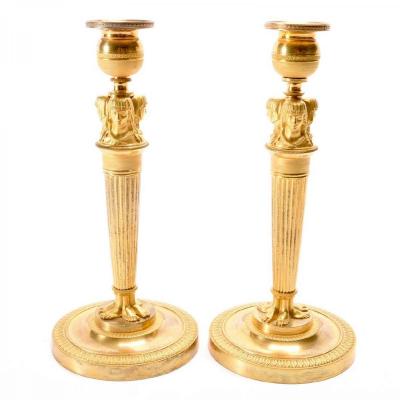 Pair Of Directoire Gilt Bronze Candlesticks