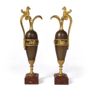 A French Consulat-empire Gilt Bronze Ans Patinated Ewers