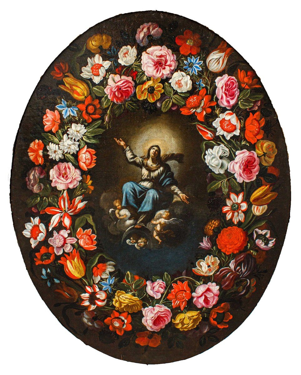 Giovanni Stanchi Et Girolamo Pesci, Vierge Immaculée Dans Une Guirlande Florale-photo-2