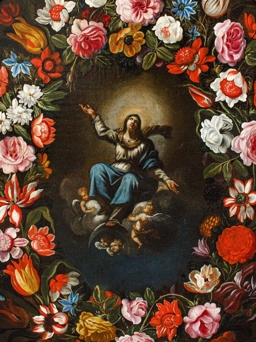 Giovanni Stanchi Et Girolamo Pesci, Vierge Immaculée Dans Une Guirlande Florale-photo-3