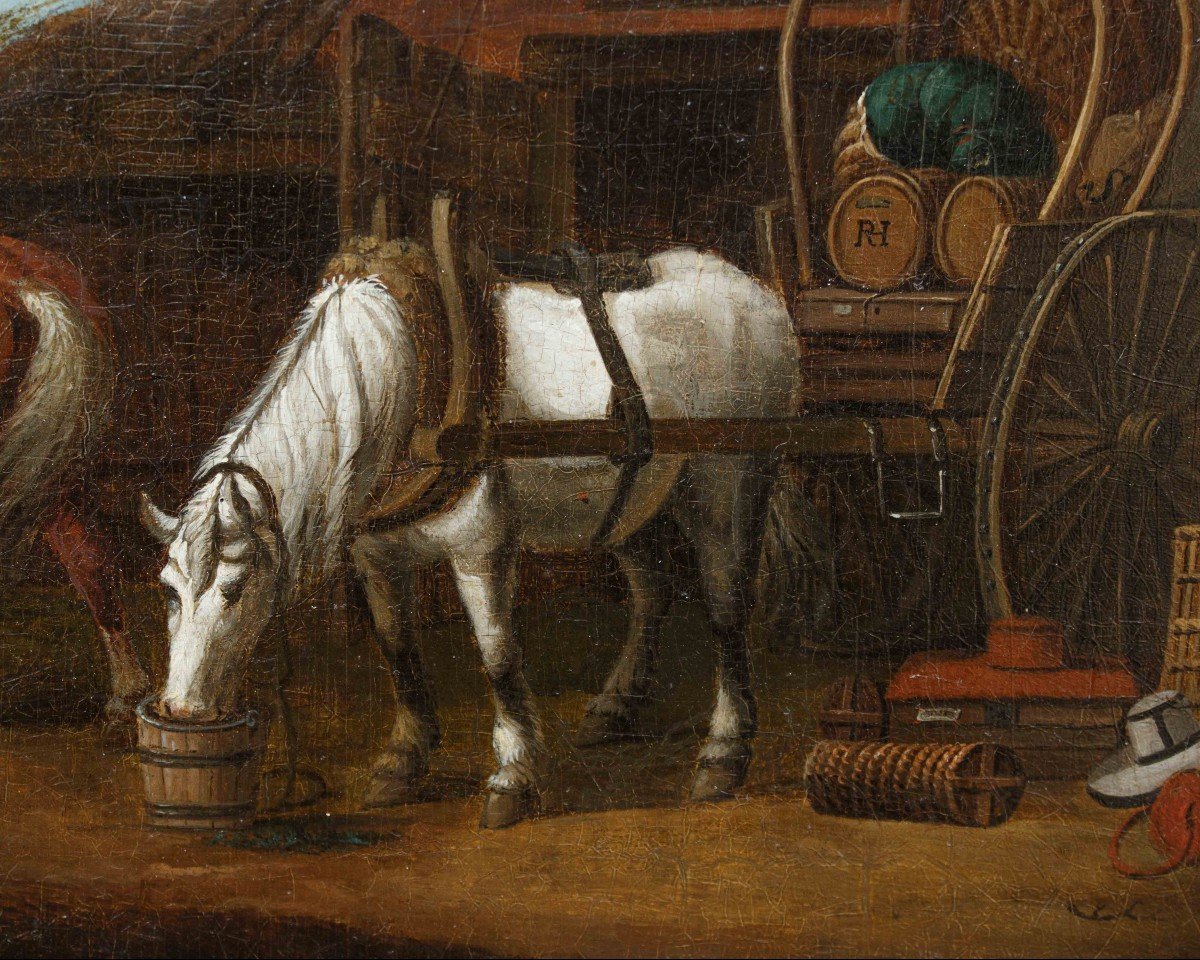 Flemish School, Scene With Horses, 17th Century-photo-2