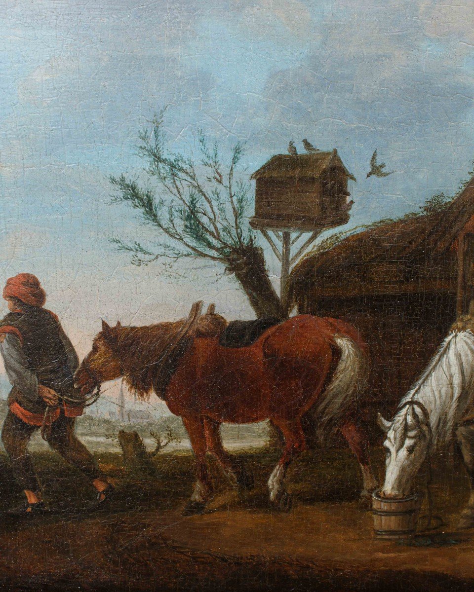 Flemish School, Scene With Horses, 17th Century-photo-4