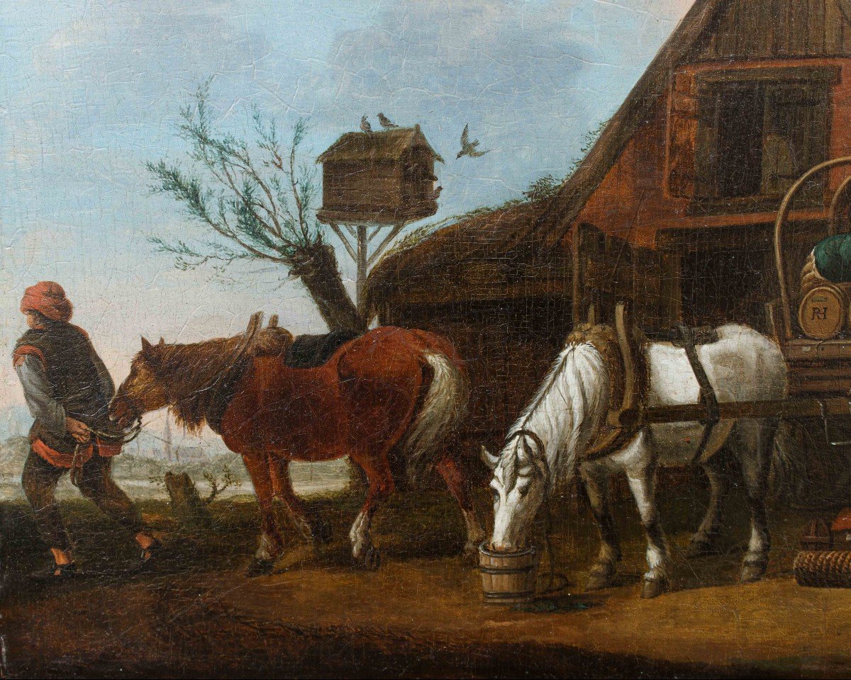 Flemish School, Scene With Horses, 17th Century-photo-4