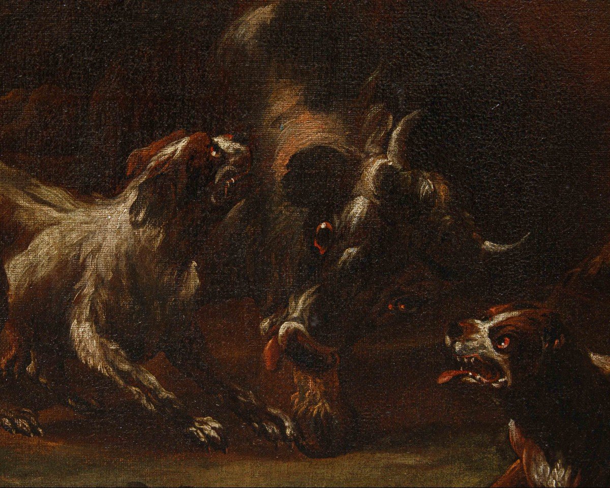 Giovanni Crivelli Dit Le Crivellino ( ? - 1760),  Lutte Entre Chiens Et Bison -photo-2