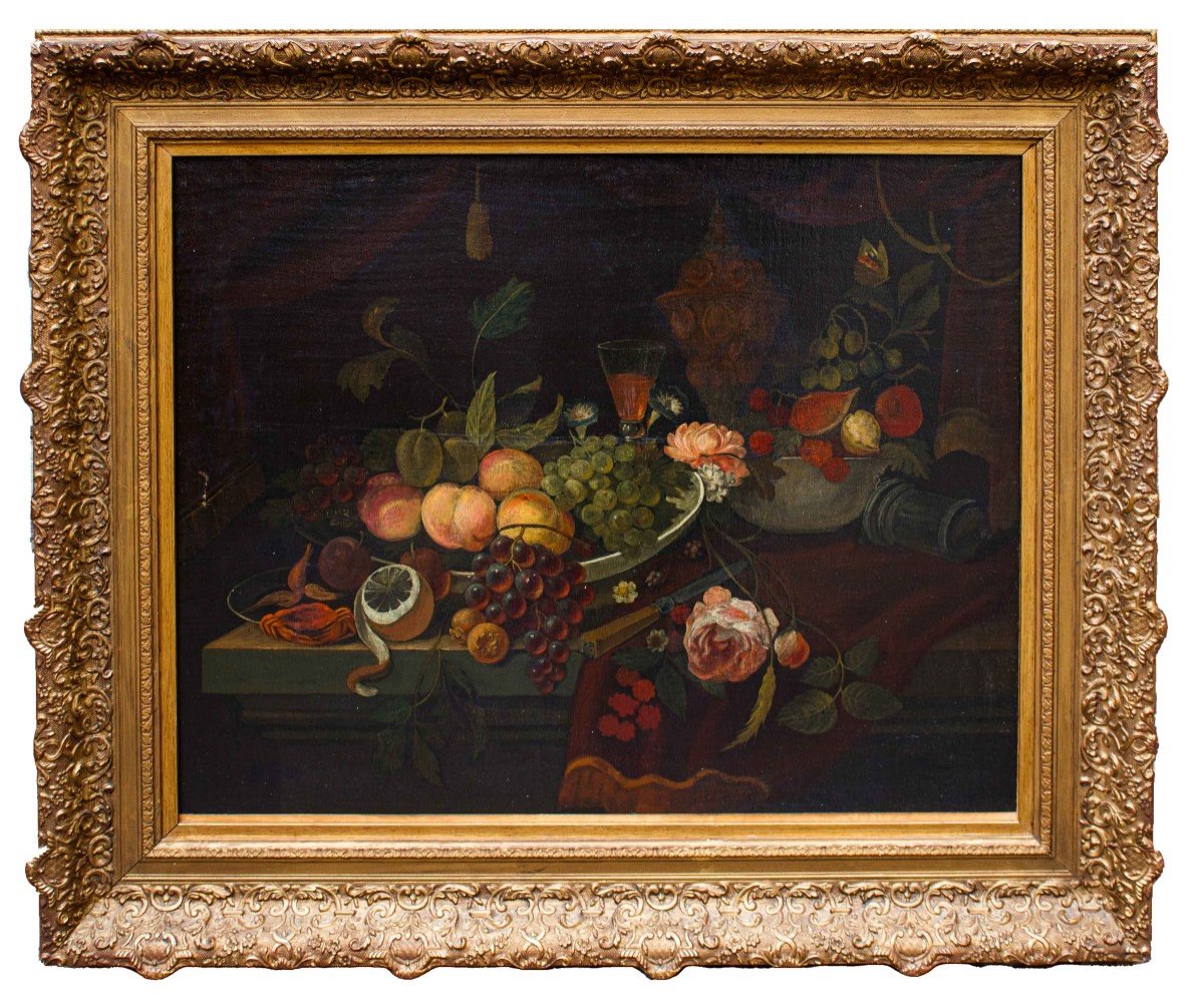 18th Century, Still Life With Flowers Fruit And Lemon