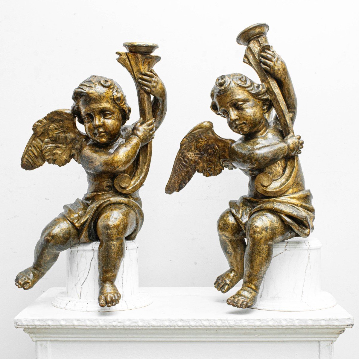 18th Century, Pair Of Angels Holding Candles