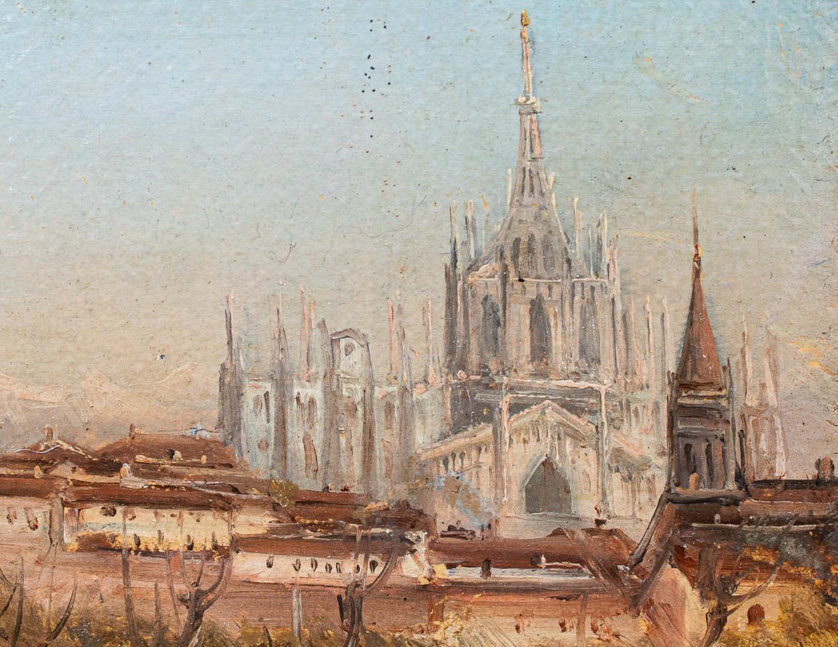 Louis Bisi (milan 1814-1886)  Vue De Milan Avec La Cathédrale Et L’église De San Celso  Huile S-photo-4