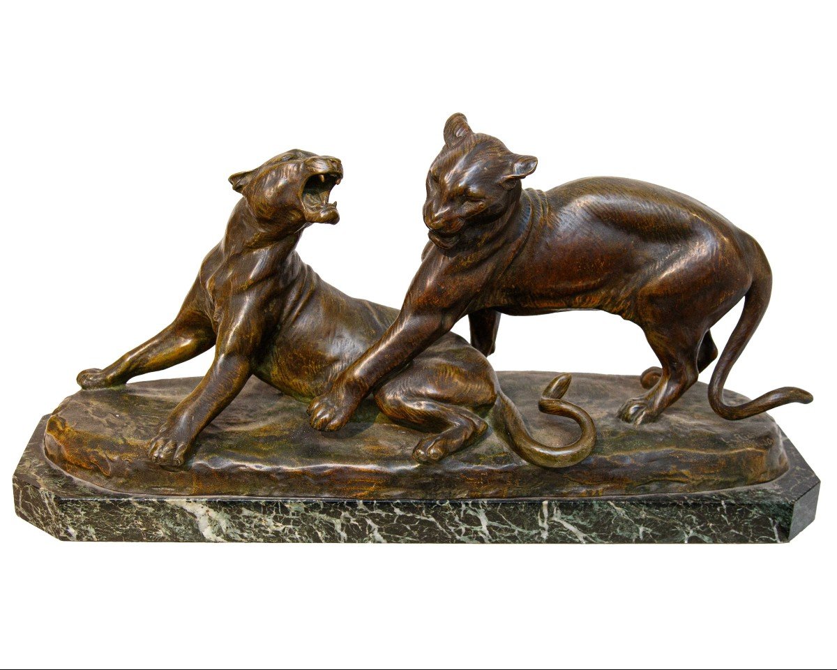 Louis Riché (1877 - 1949), Tigers  Cast And Patinated 