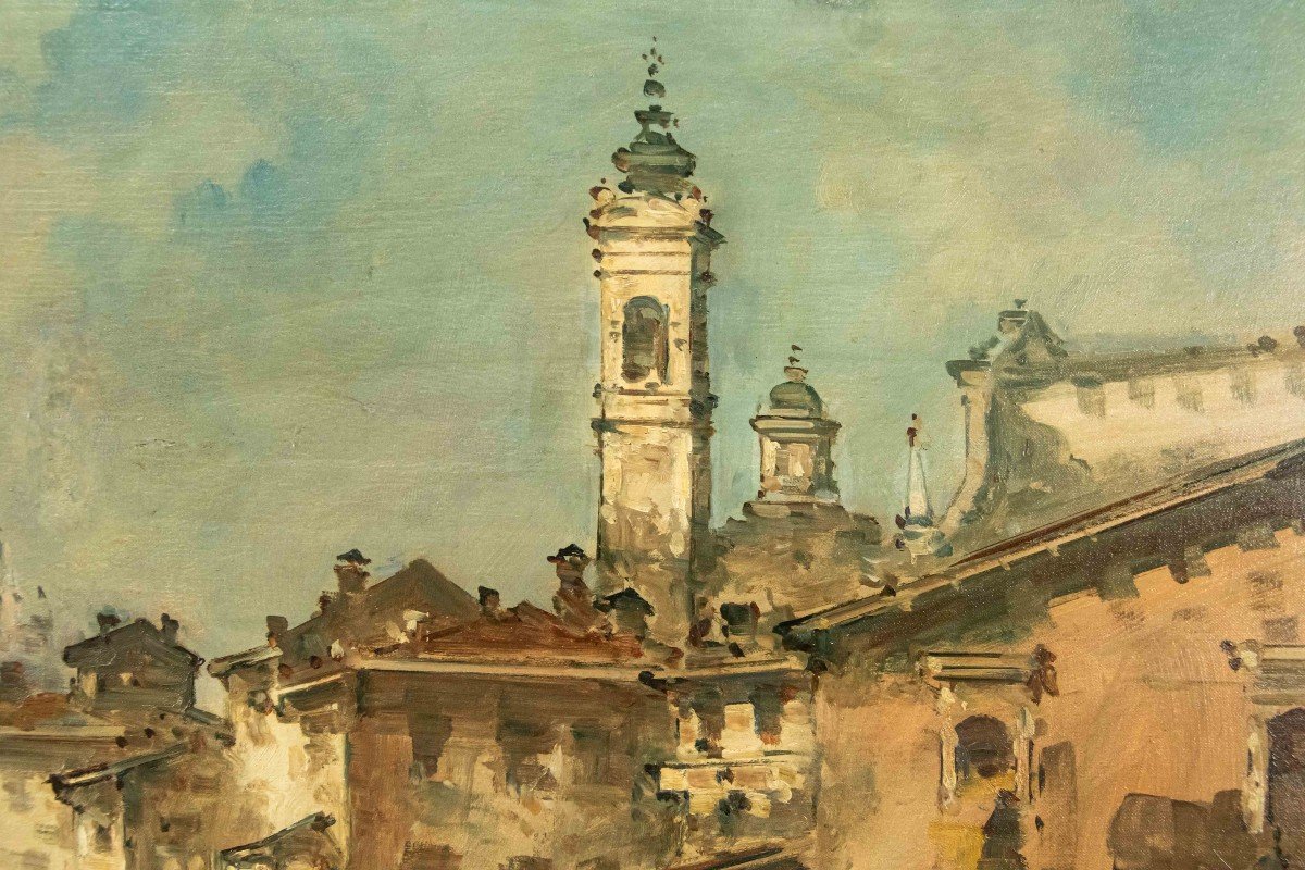 Giuseppe Riva (1834 -  1916), View Of The Naviglio With The Duomo -photo-3