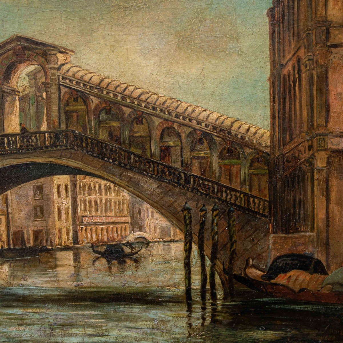 Giovanni Bonomi (xixe Siècle), Vue Avec Le Pont Du Rialto-photo-1