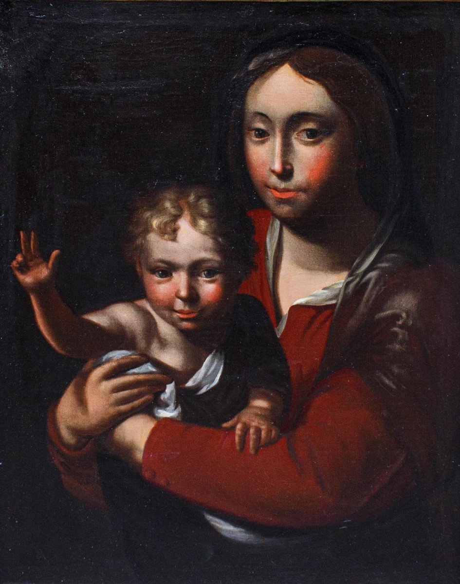 17th Century, Bergamo School, Madonna And Child Blessing-photo-2