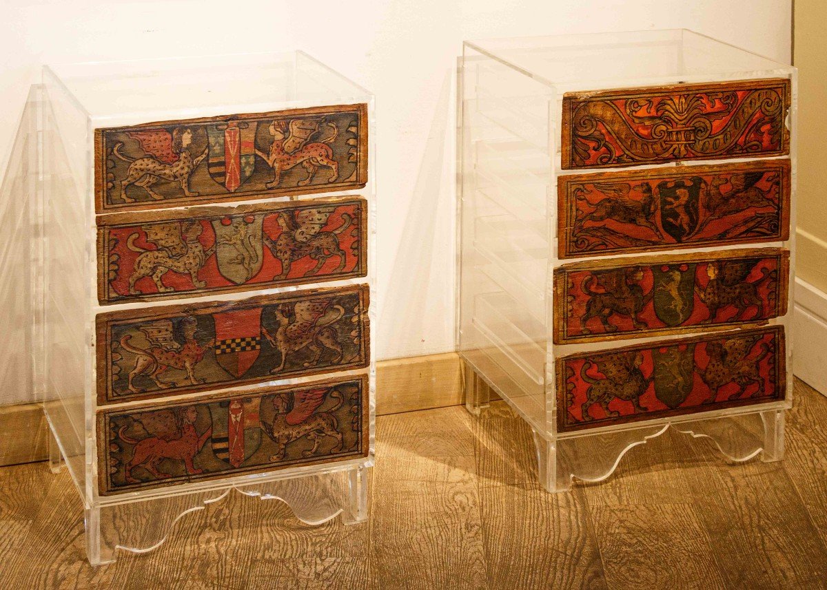 Northern Italy, 15th Century, Bedside Tables With Tiles With Coats Of Arms-photo-2