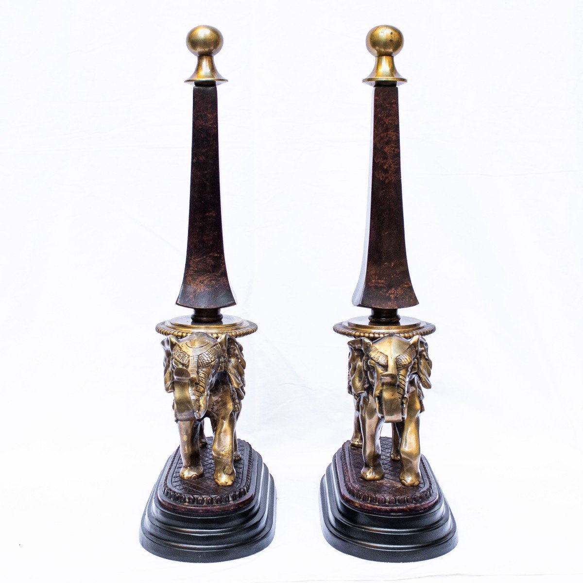 19th Century, Pair Of Obelisks With Elephants-photo-3