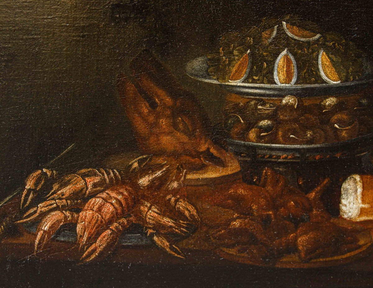 école émilienne, 17ème Siècle, Nature Morte Avec Saucisses Et Langoustes-photo-3