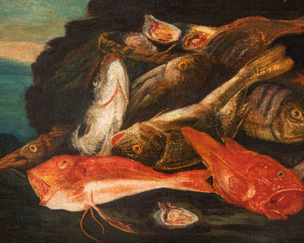 école Napolitaine, 17ème Siècle, Nature Morte Avec Des Poissons-photo-3