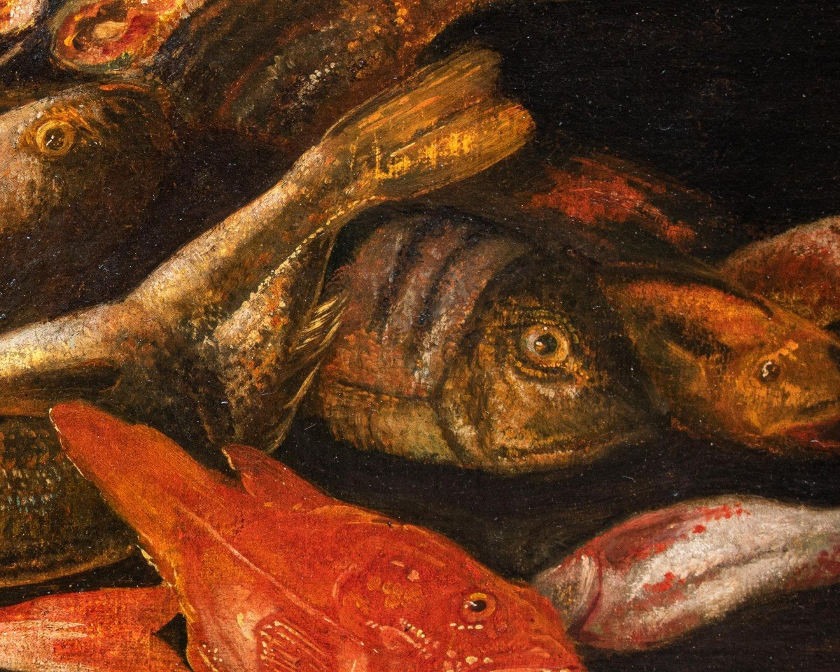 école Napolitaine, 17ème Siècle, Nature Morte Avec Des Poissons-photo-1