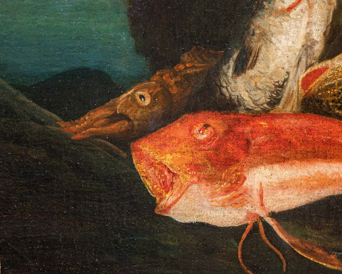 école Napolitaine, 17ème Siècle, Nature Morte Avec Des Poissons-photo-3