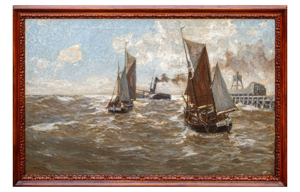 Erwin Carl Wilhelm Günther (1864 - 1927), Bateaux à Vapeur Et Voiliers Sur La Mer