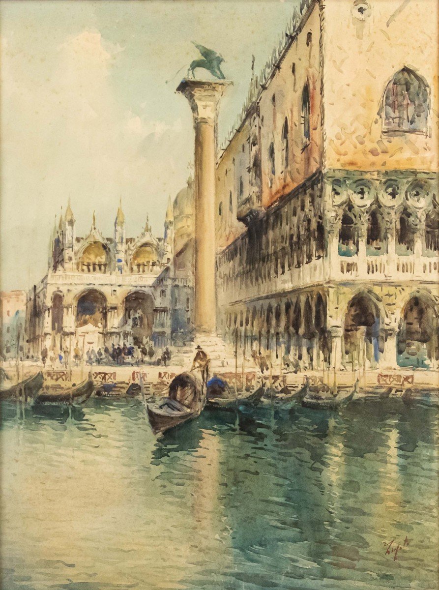 Peintre Italien, 20ème Siècle, Palais Des Doges Vers Riva Degli Schiavoni-photo-2