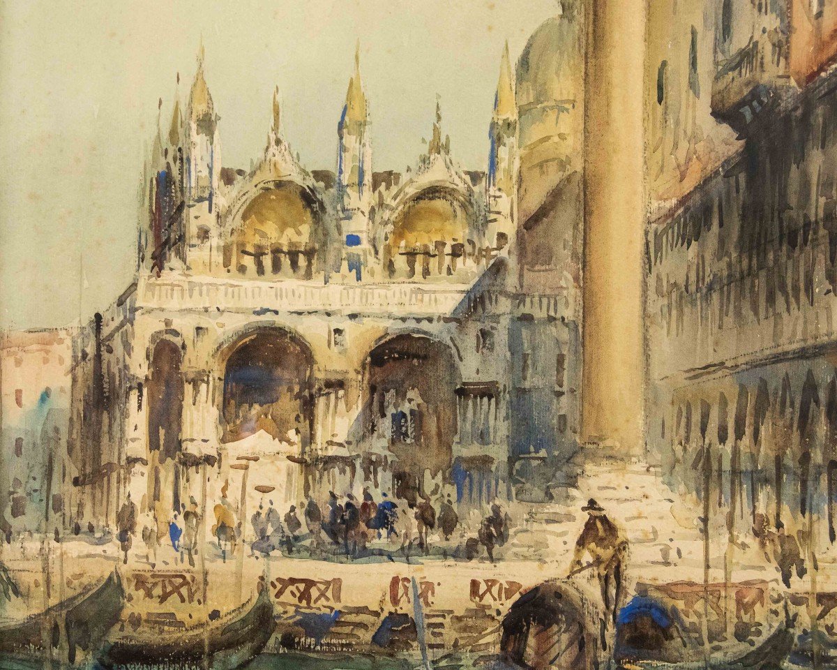 Peintre Italien, 20ème Siècle, Palais Des Doges Vers Riva Degli Schiavoni-photo-4