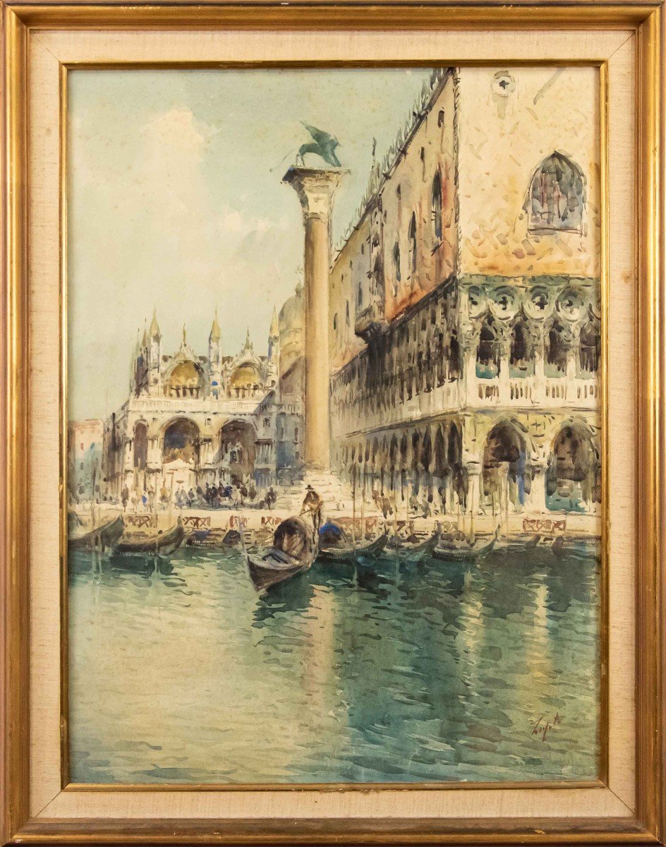 Peintre Italien, 20ème Siècle, Palais Des Doges Vers Riva Degli Schiavoni