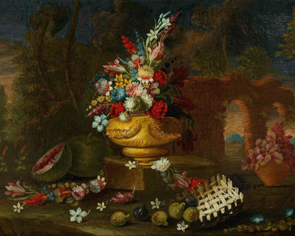 Giacomo Nani (1698 - 1755), Composition Avec Pot De Fleurs-photo-2