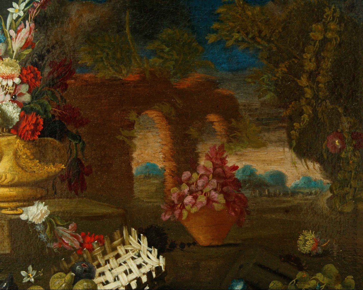 Giacomo Nani (1698 - 1755), Composition Avec Pot De Fleurs-photo-3