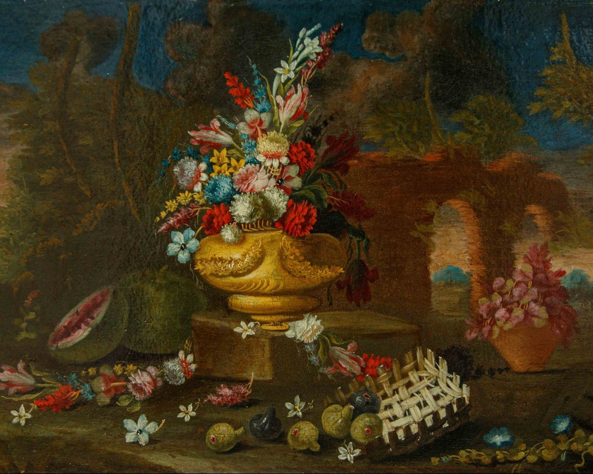 Giacomo Nani (1698 - 1755), Composition Avec Pot De Fleurs-photo-5