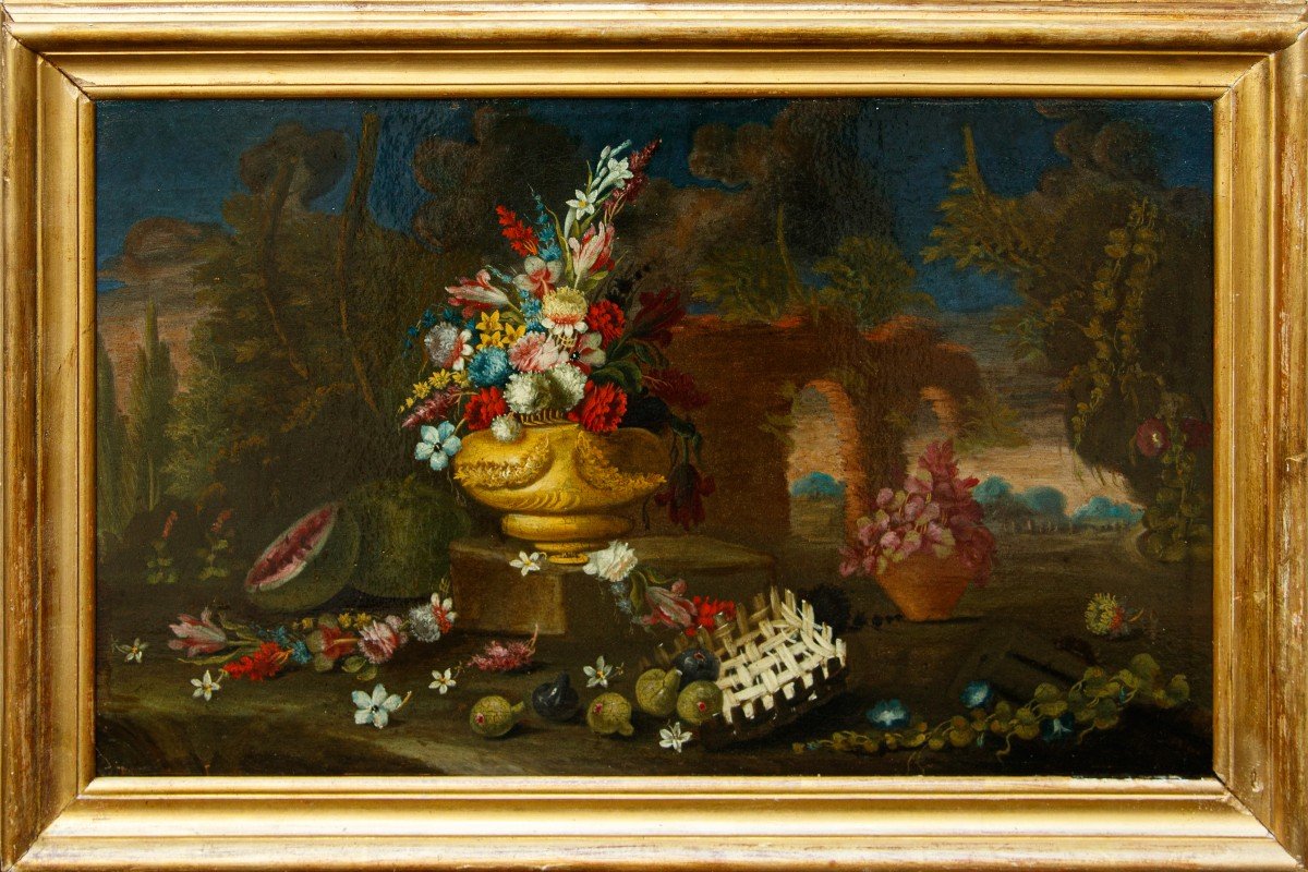 Giacomo Nani (1698 - 1755), Composition Avec Pot De Fleurs