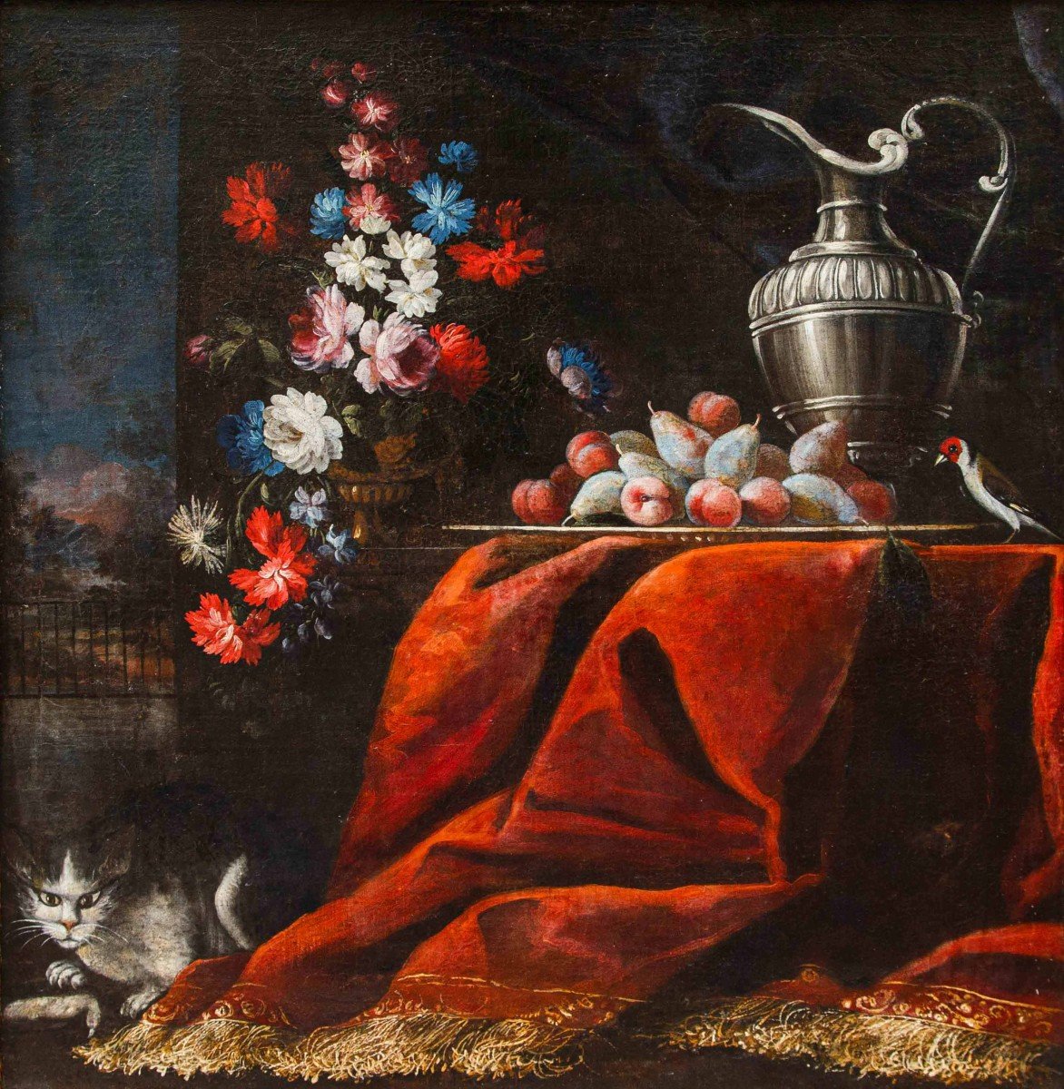 Still Life With Flowers, Fruit And Cat-photo-6