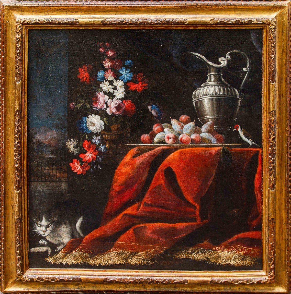 Still Life With Flowers, Fruit And Cat