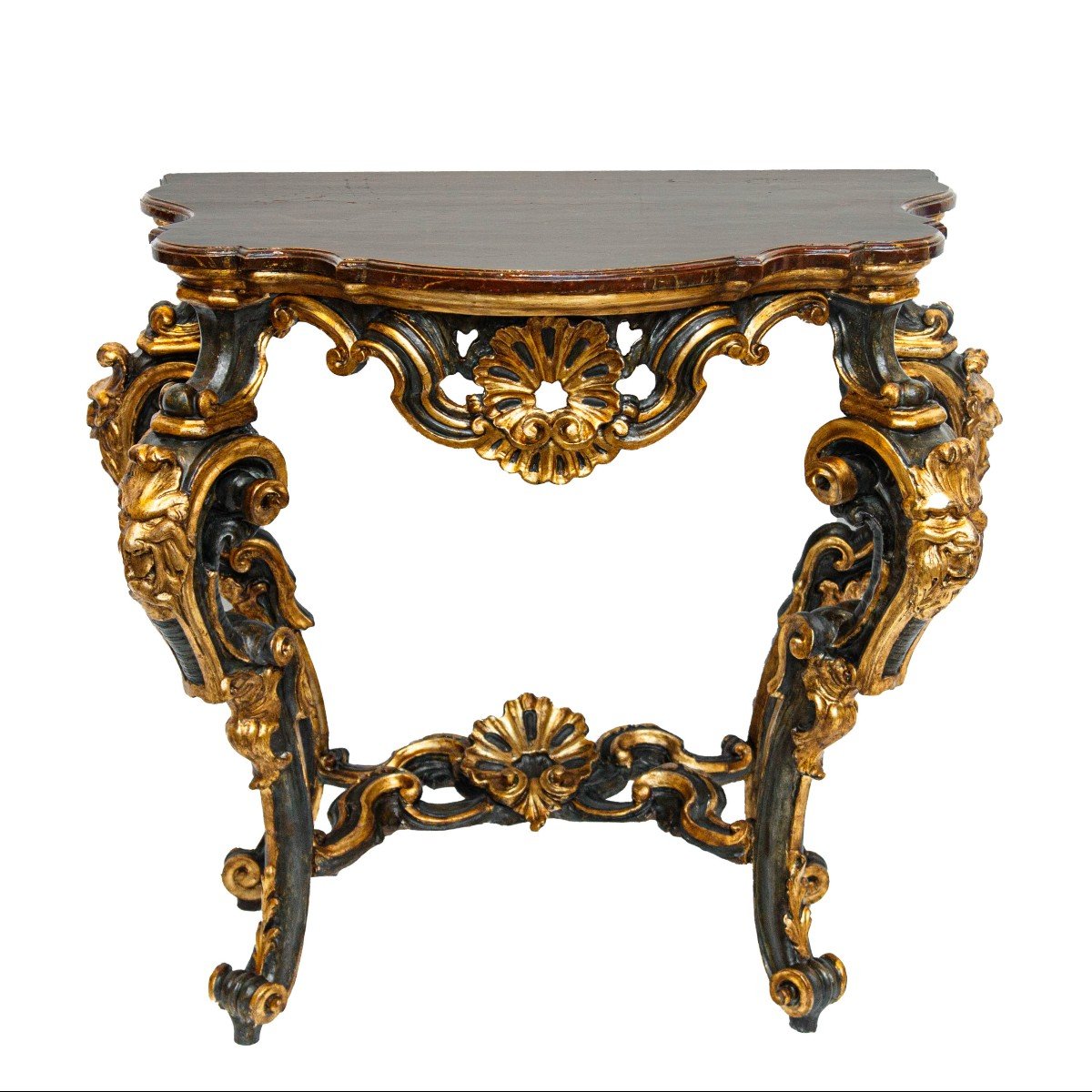 Papal States, 18th Century, Louis XV, Console With Volutes Masks And Crosspieces-photo-2