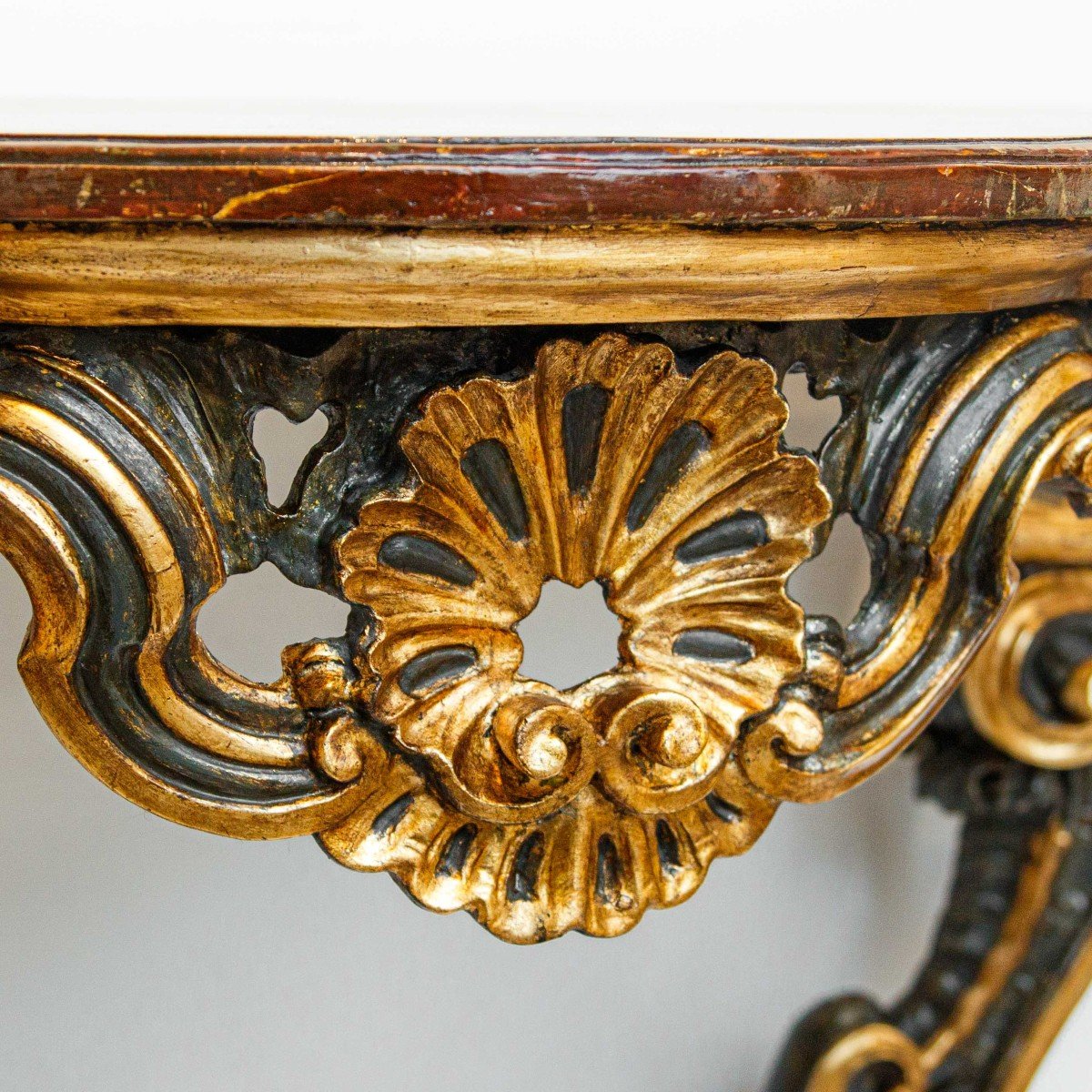 Papal States, 18th Century, Louis XV, Console With Volutes Masks And Crosspieces-photo-3