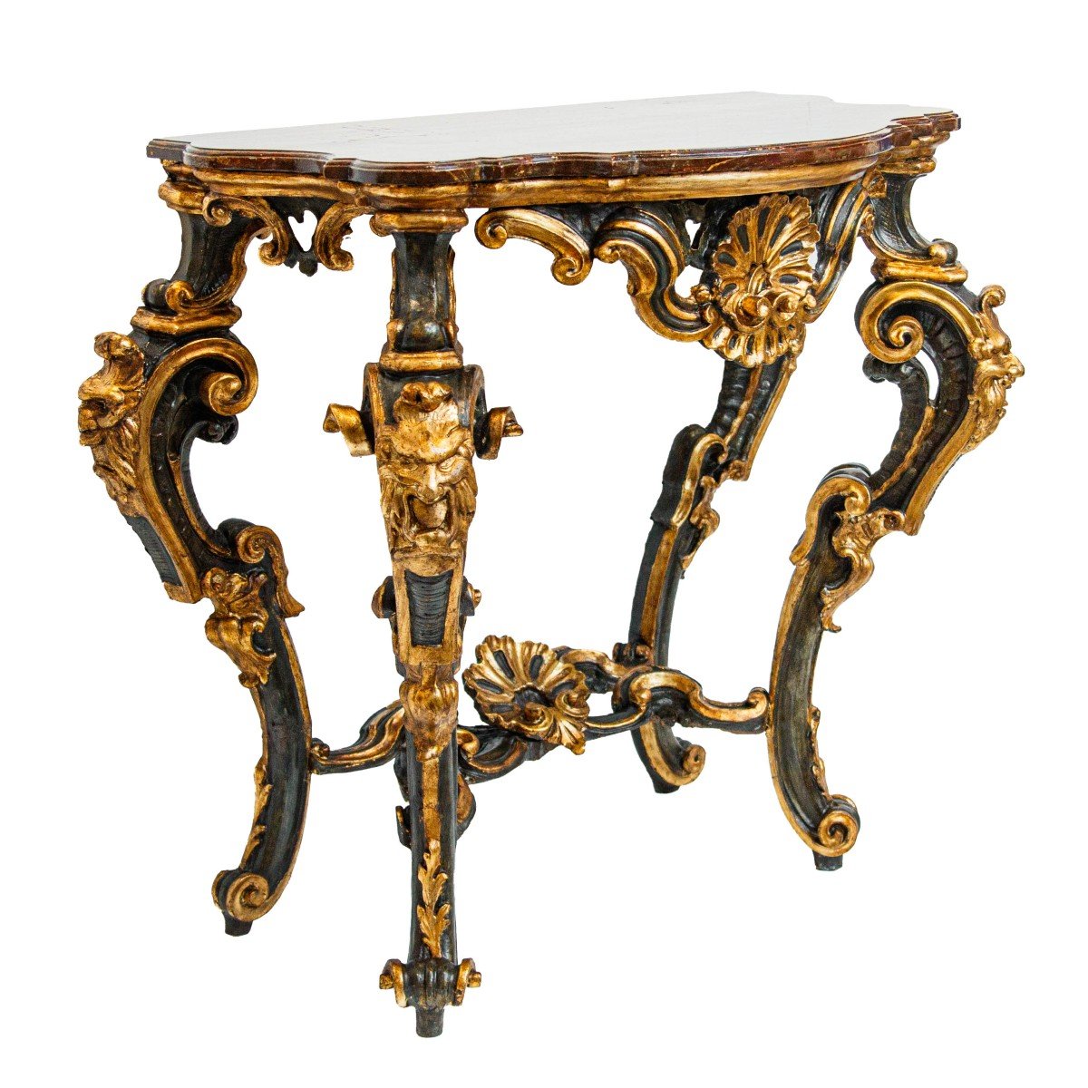 Papal States, 18th Century, Louis XV, Console With Volutes Masks And Crosspieces-photo-4