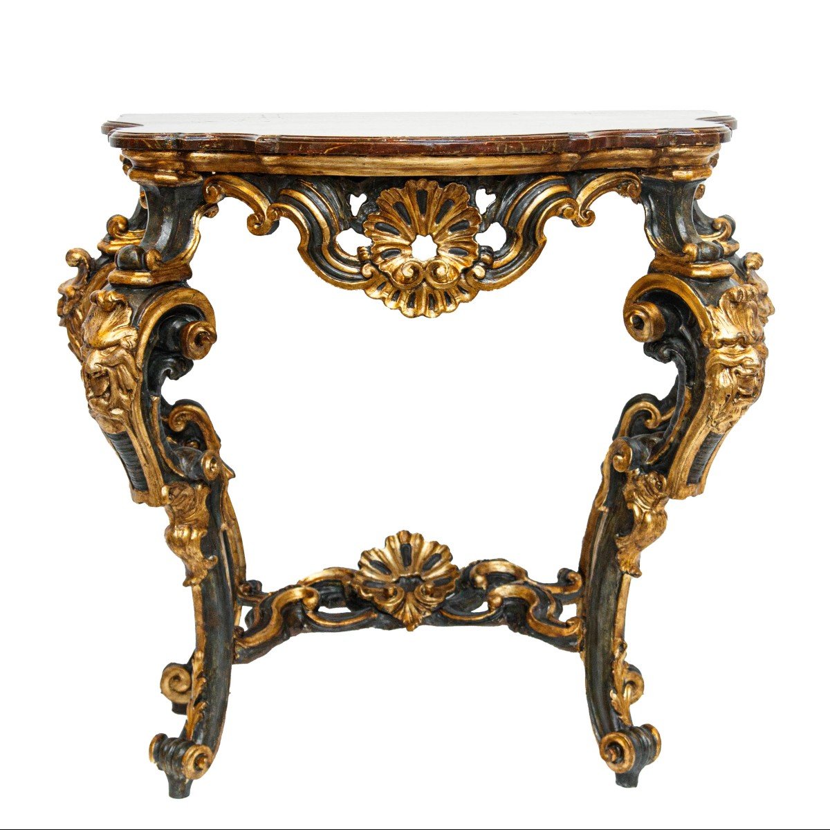 Papal States, 18th Century, Louis XV, Console With Volutes Masks And Crosspieces