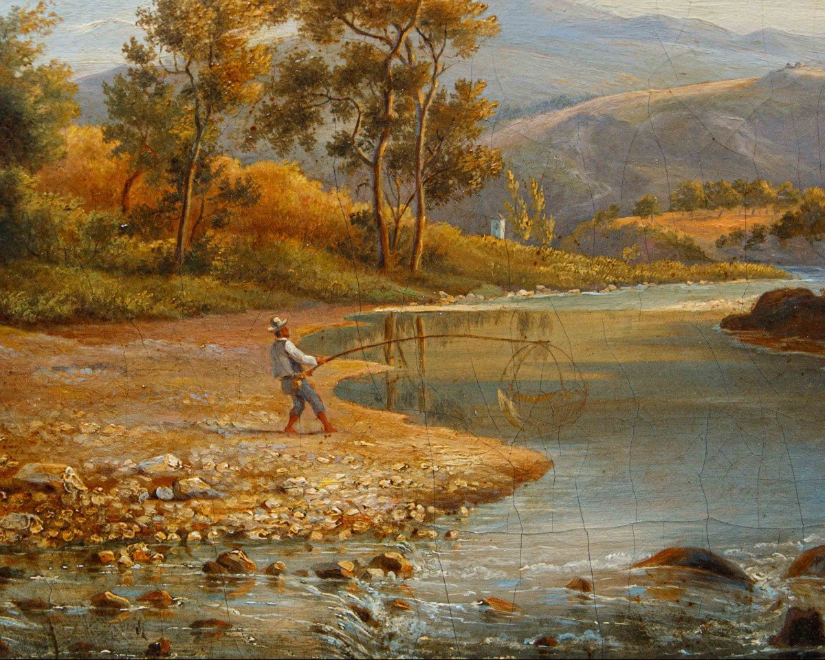 Pietro Della Valle (livorno, 1819 - Florence, 1880), Landscape With Shepherdess And Fisherman-photo-3